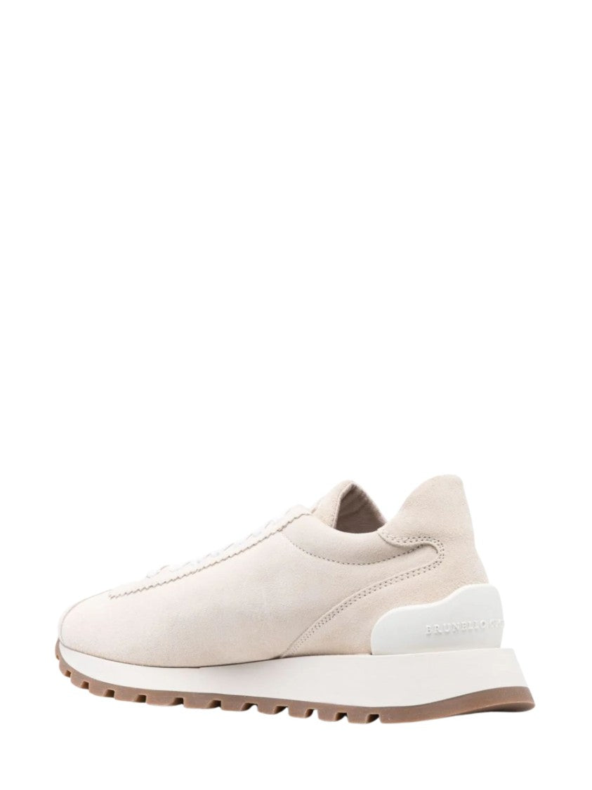 Brunello Cucinelli Ivory Monili Signature Chain Suede Sneakers