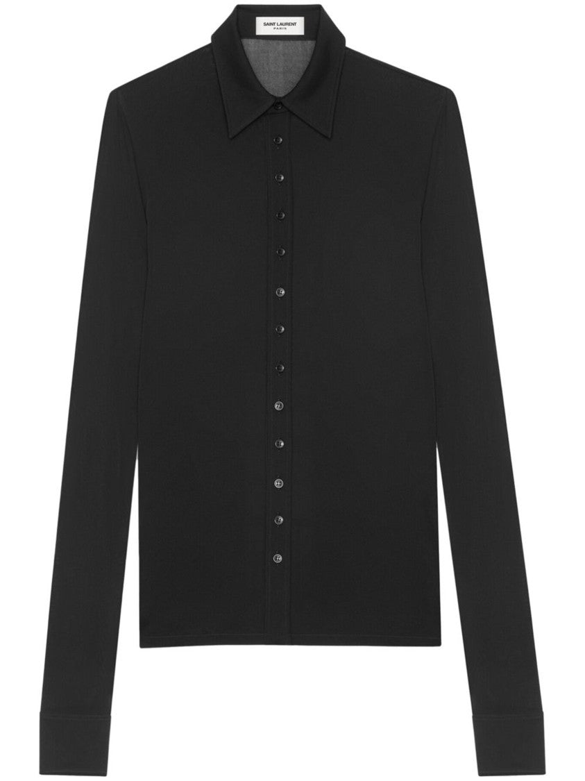 Saint Laurent Black Long-Sleeved Viscose Shirt