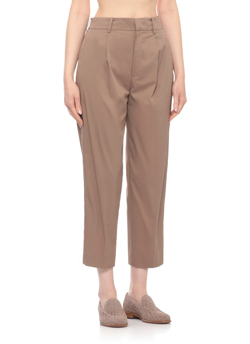 Pt Torino Brown Elastic Waist Cotton-Blend Formal Pants