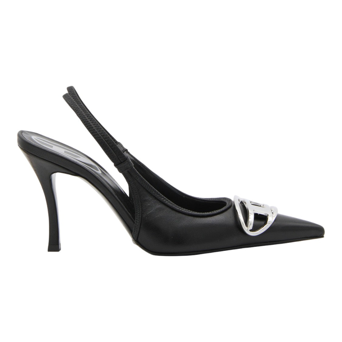 Diesel Pointed Toe High-Heeled Slingback With Metallic Logo