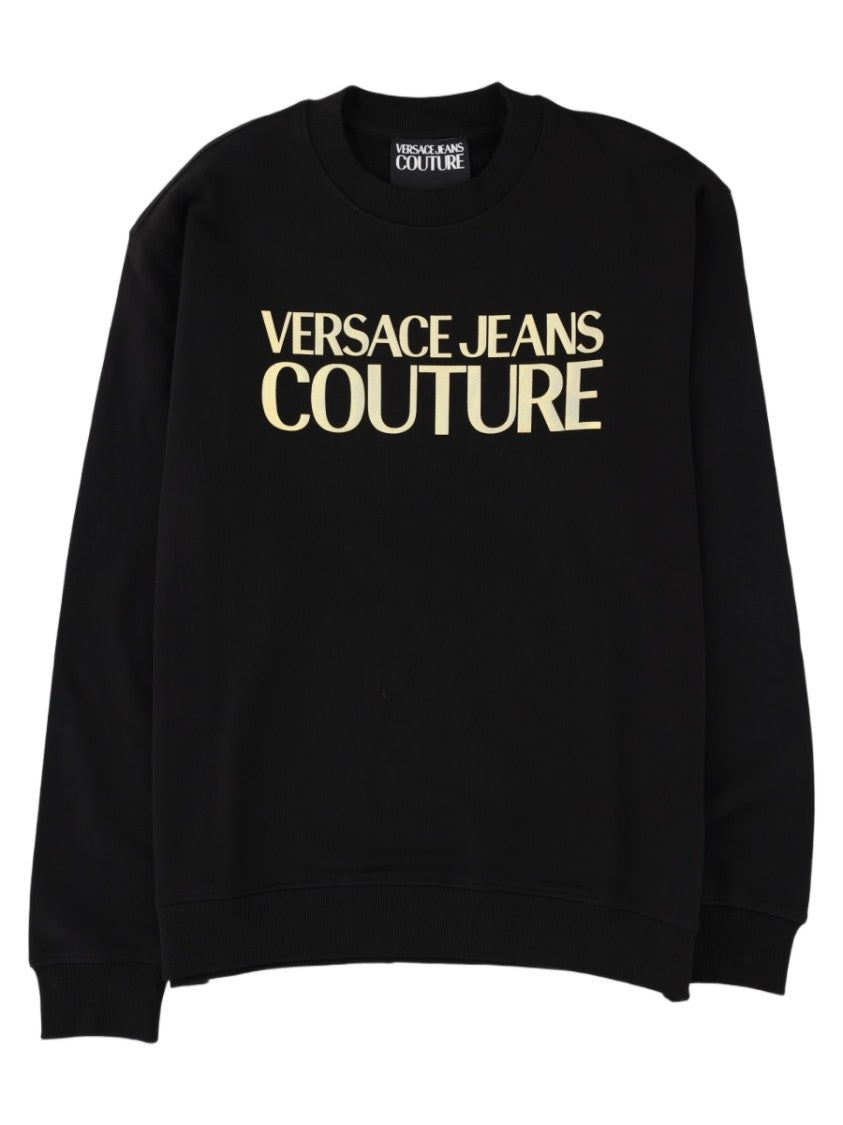 Versace Jeans Couture Black Bold Logo Crewneck Cotton Sweatshirt