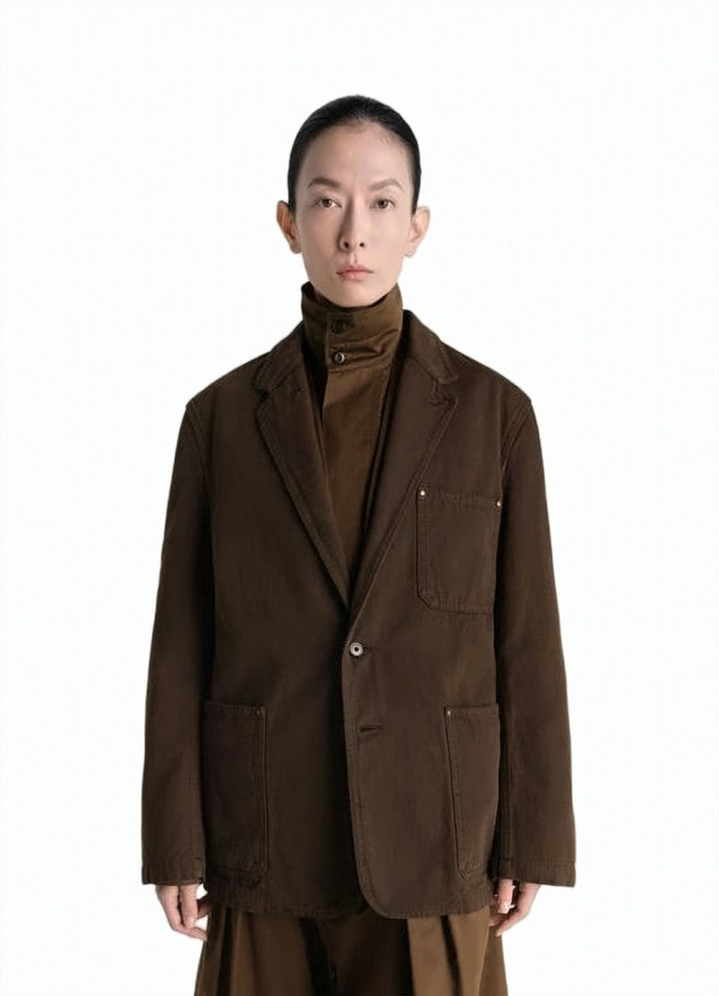 Lemaire Lightweight High Collar Jacket With Zipper Pockets And Ring Accent