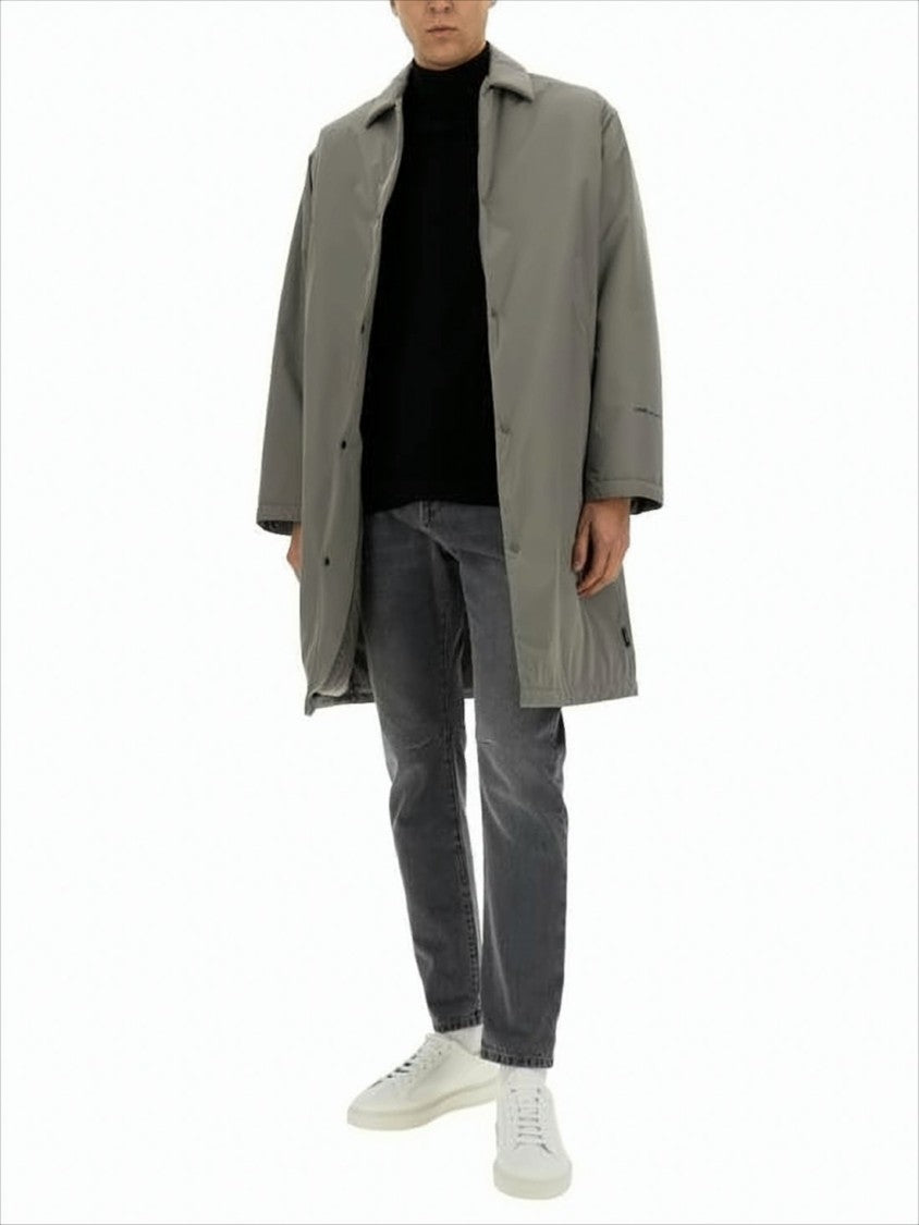 Herno Minimalist Grey Mid-Thigh Coat With Classic Collar