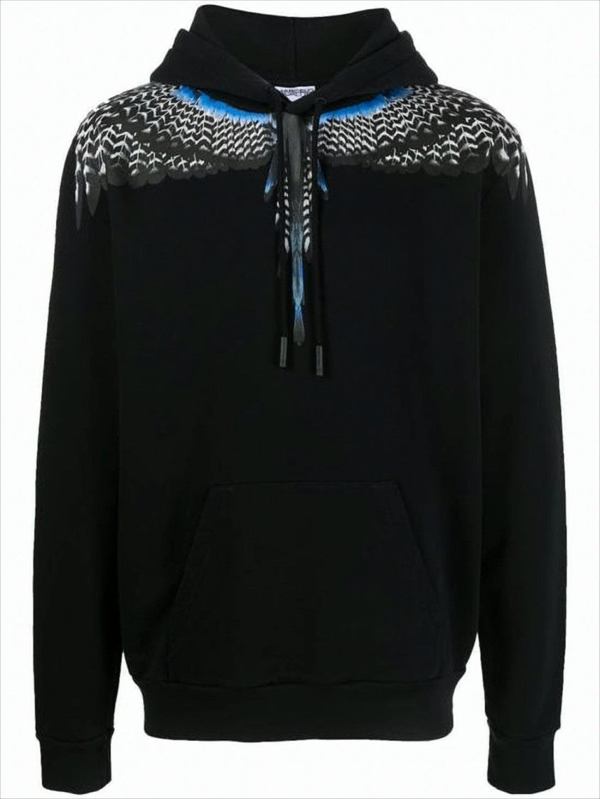 Marcelo Burlon Feather-Graphic Black Cotton Hoodie
