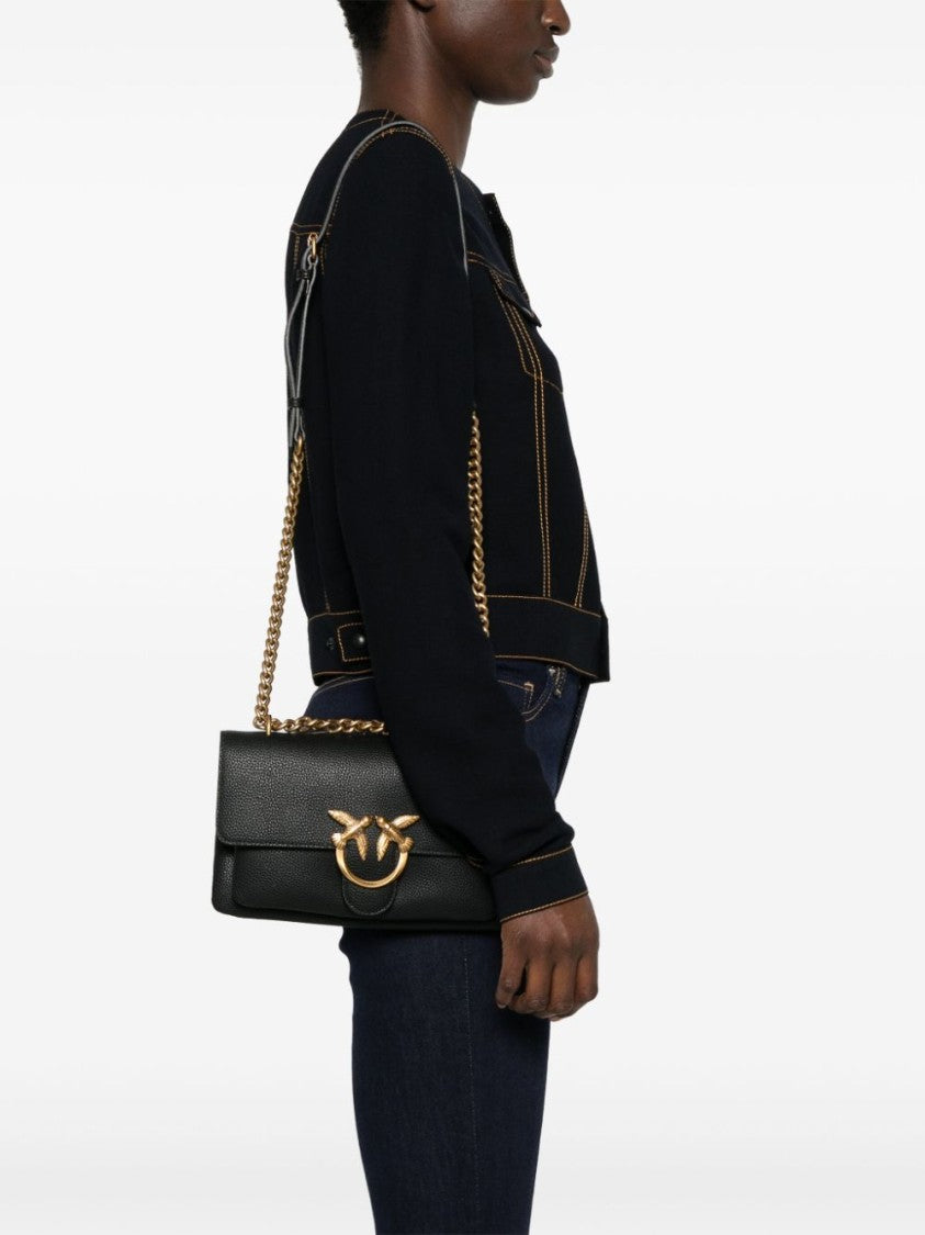 Pinko Grained Leather Foldover Top Bag