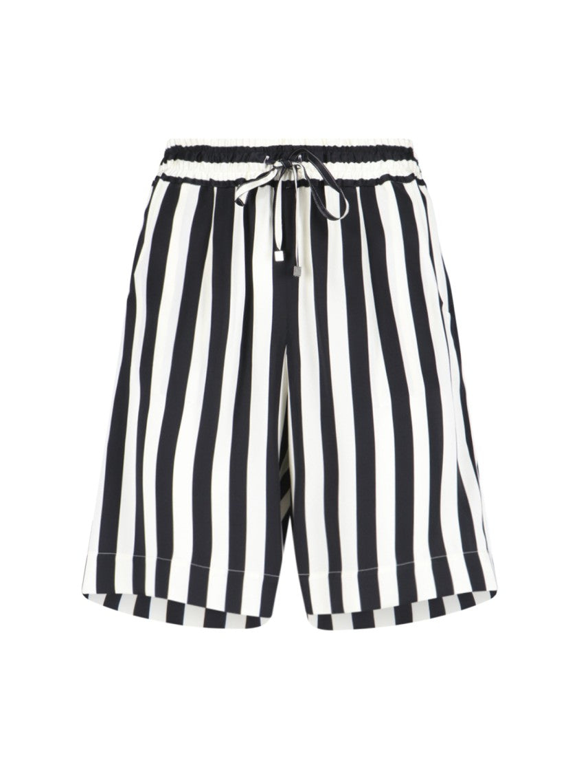 Kiton Silk Shorts Black And White Striped Pattern