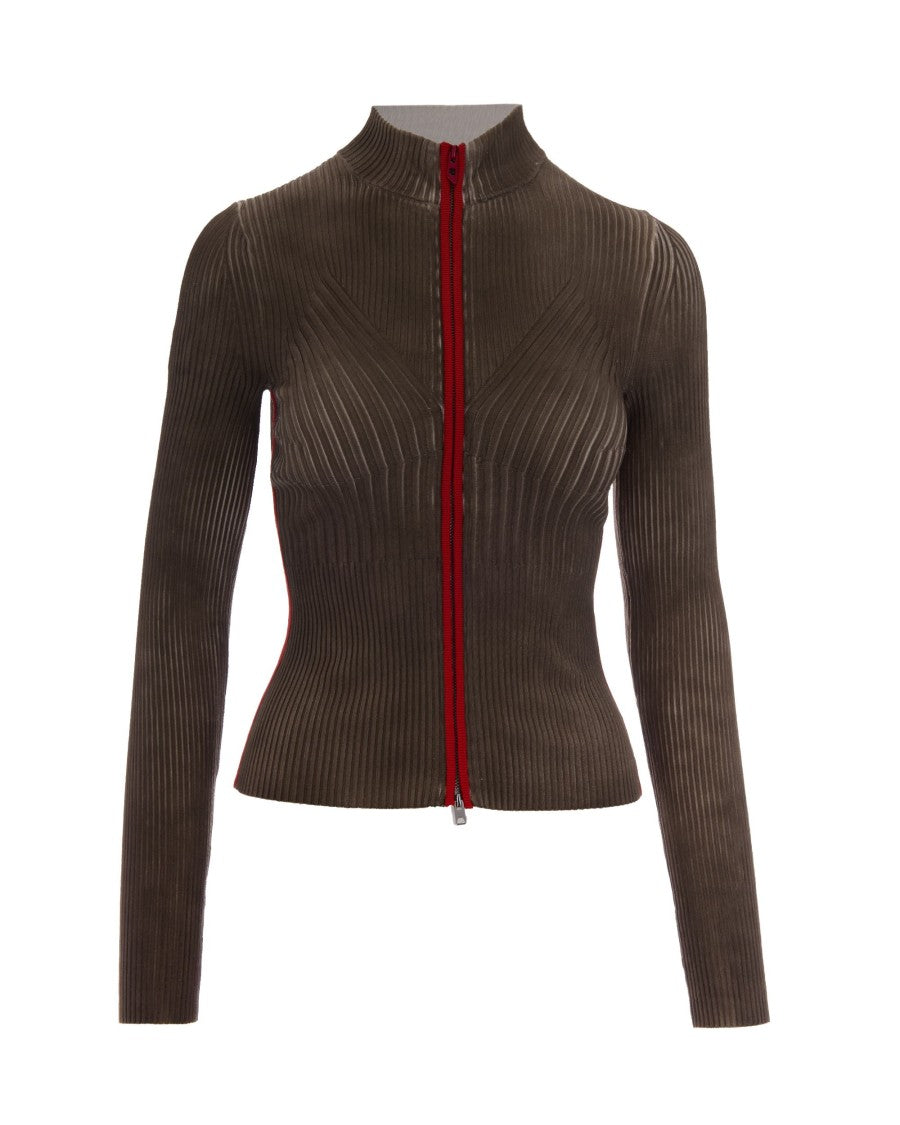 Diesel Brown Sarma Mock Neck Ribbed Cardigan