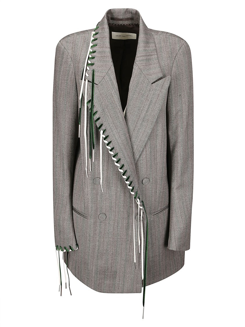Dries Van Noten Double-Breasted Wool Jacket With Tailored Cut And Lace-Up Details