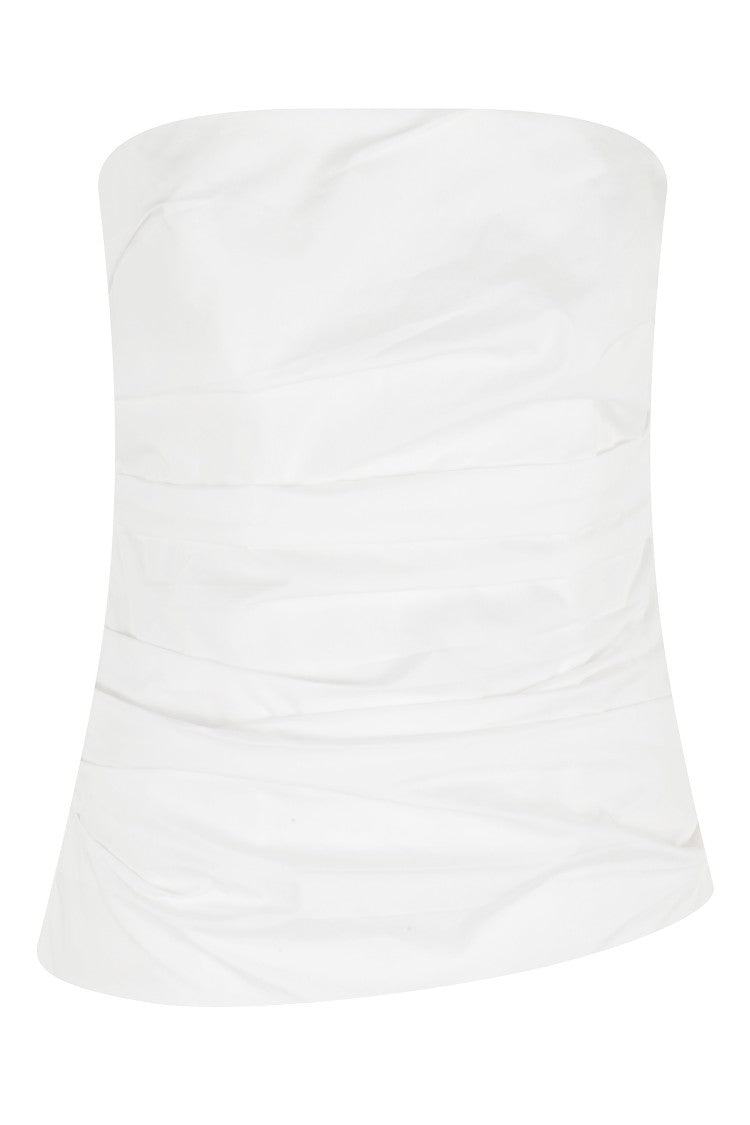 Simkhai White Emerson Ruched Bustier Cotton-Blend Top