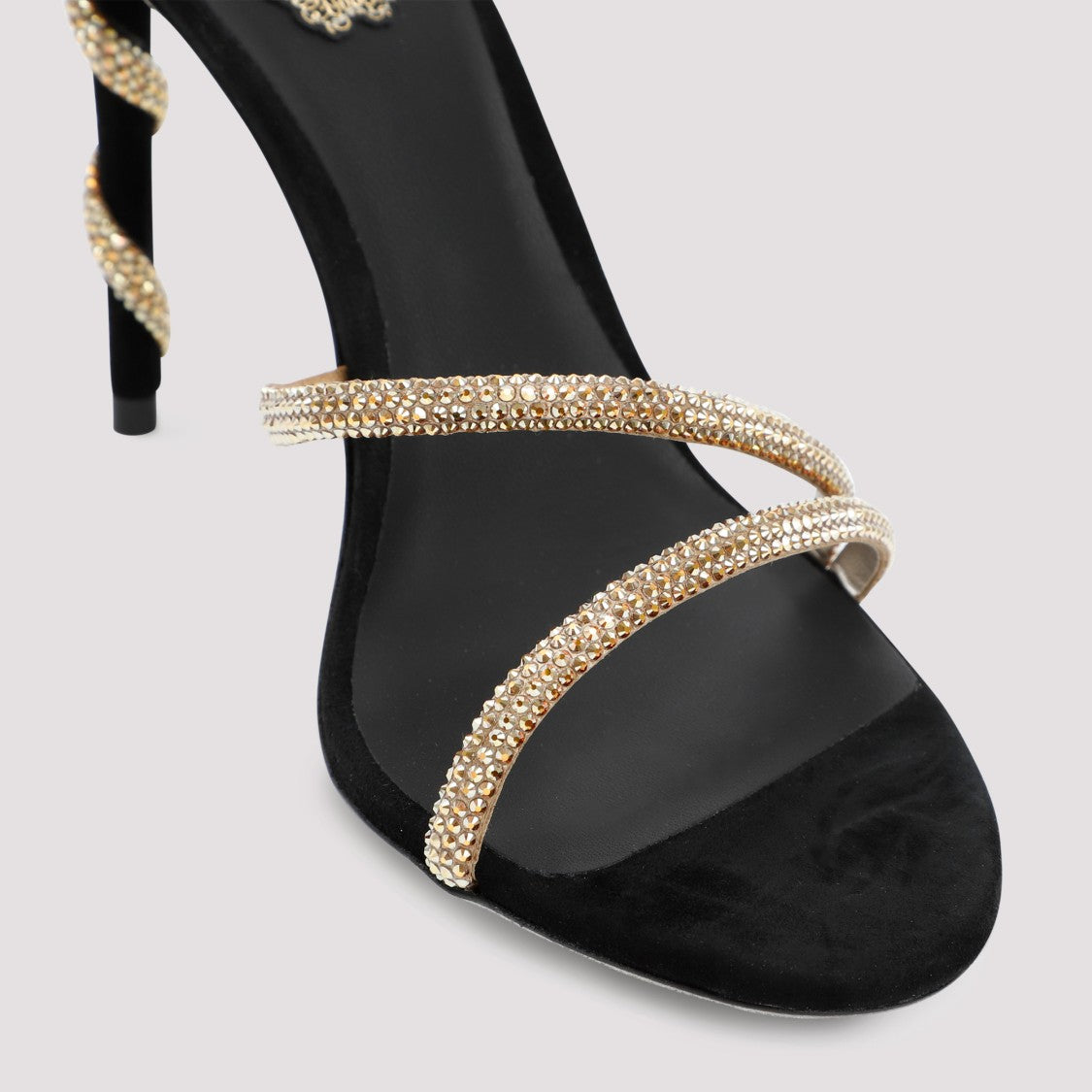 René Caovilla Golden Margot Crystal-Embellished Spiral Sandals