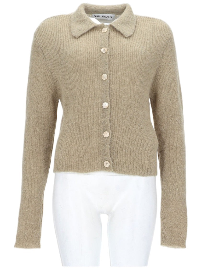 Our Legacy Ribbed Knit Cardigan With Classic Polo Collar And Button-Down Front