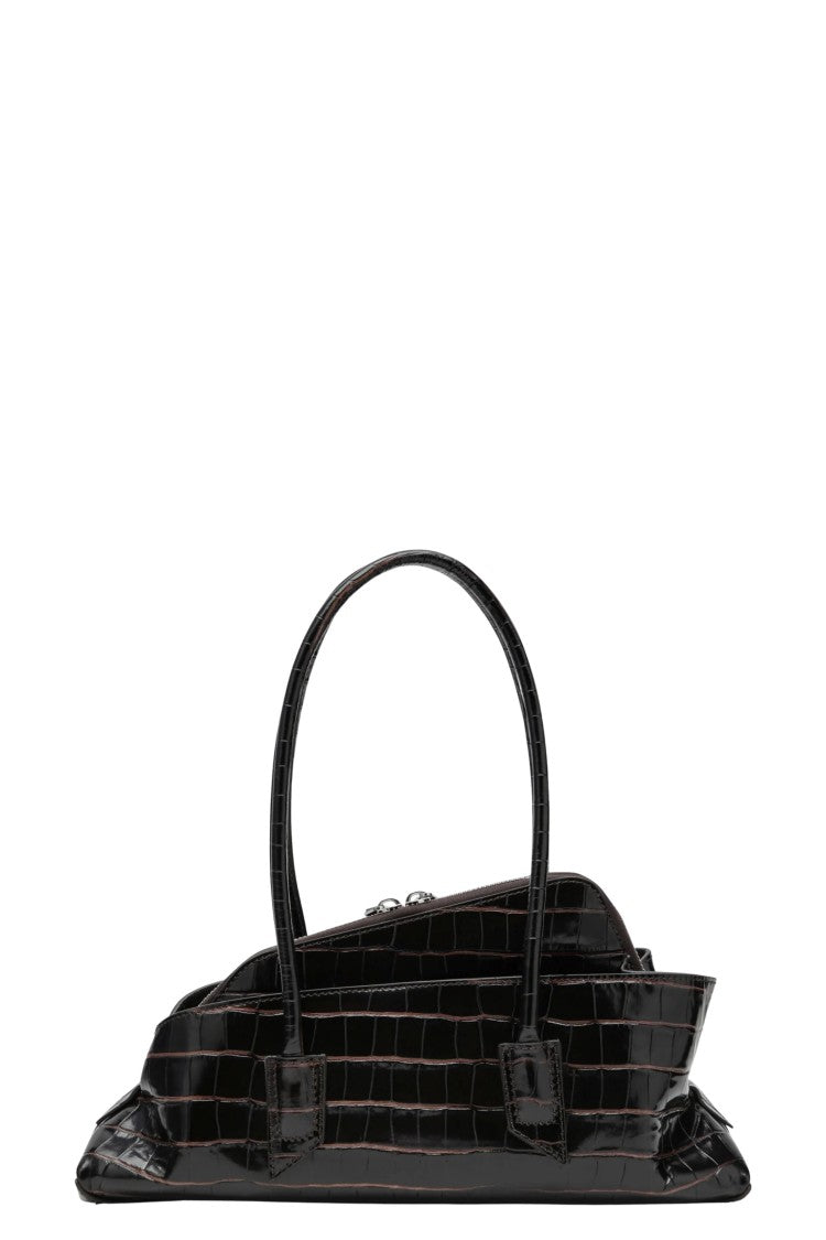The Attico La Passeggiata Small Coffee Crocodile-Effect Leather Handbag