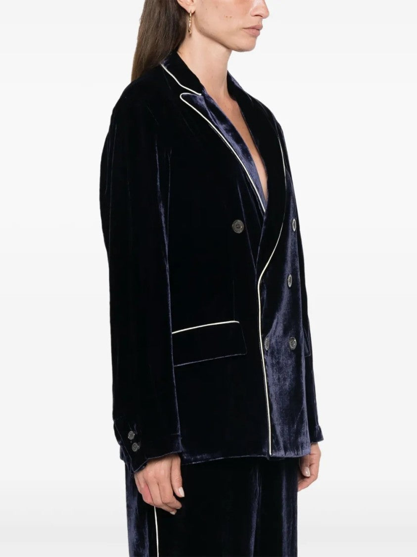 Pierrelouis Mascia Double-Breasted Velvet Jacket With Peak Lapels