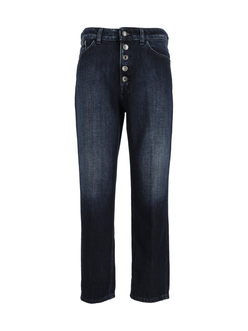 Dondup Cropped Indigo Jeans With High-Rise Waist And Classic Five-Pocket Design