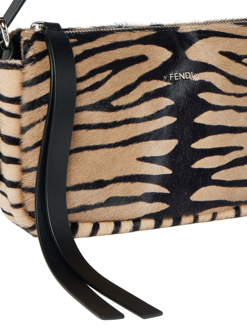Fendi Zip Top Small Tiger Print Calf Hair Shoulder Bag