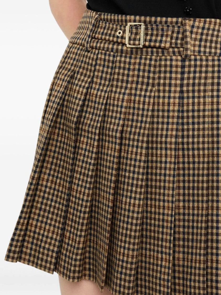 Liu Jo Pleated Checkered Mini Skirt With Decorative Belt