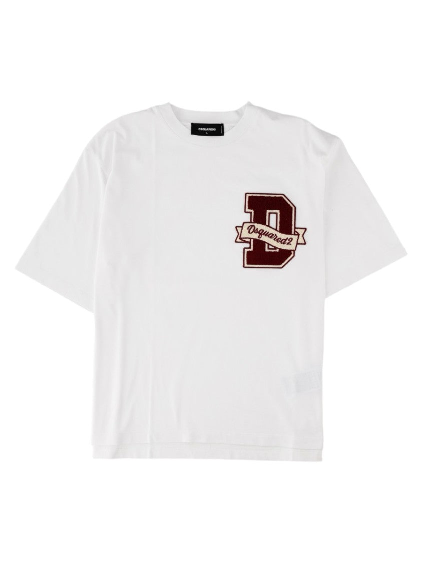 Dsquared2 White Short-Sleeve Patch Cotton T-Shirt
