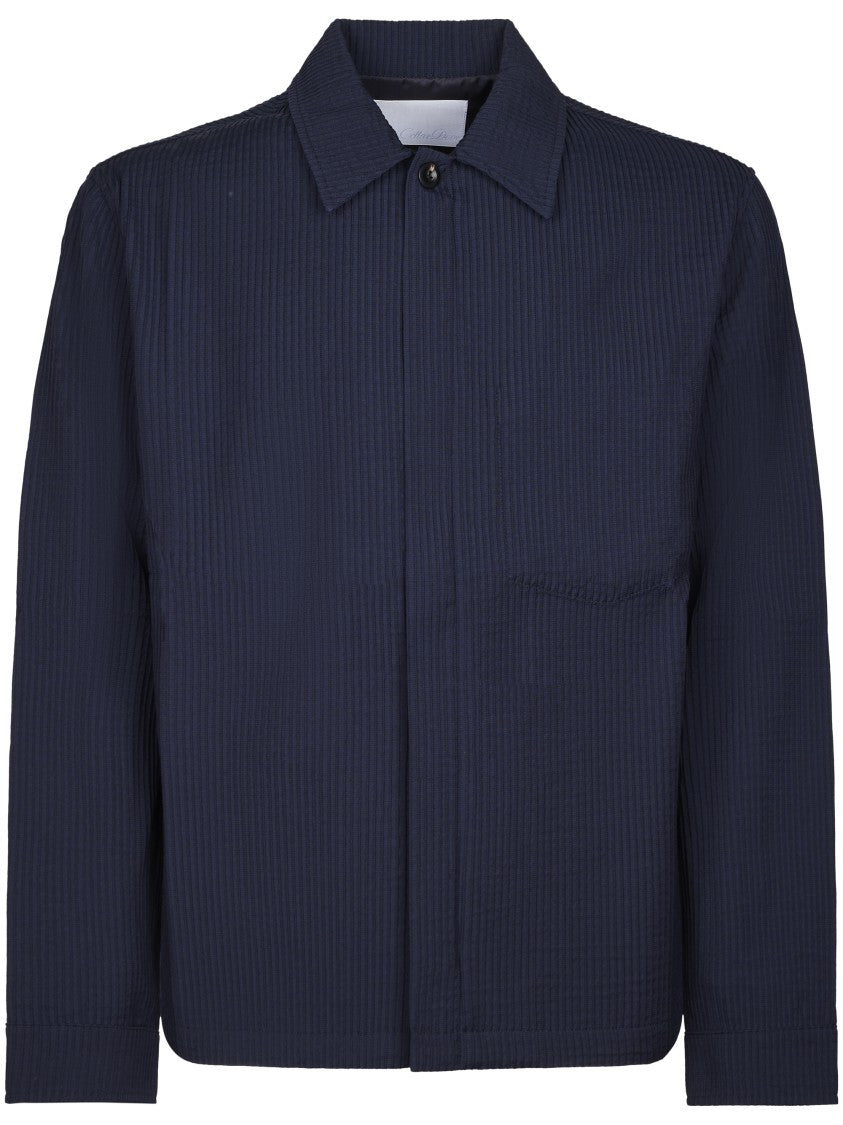 Cellar Door Boxy Silhouette Blue Jacket With Vertical Ribbed Texture