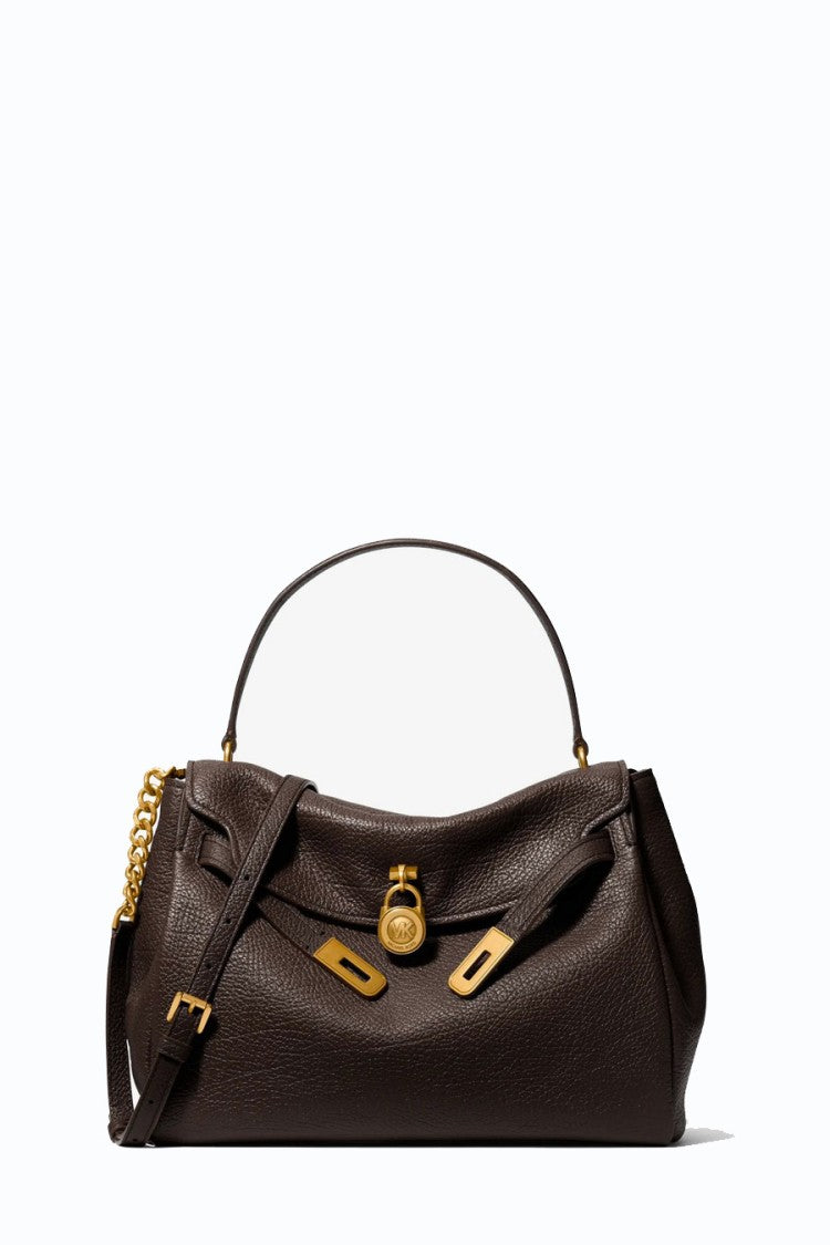 Michael Kors Dark Brown Padlock Hardware Leather Satchel