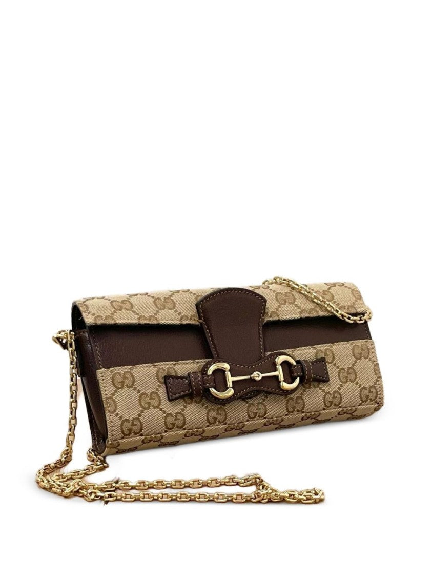 Gucci Beige Monogram Gold Horsebit Wallet