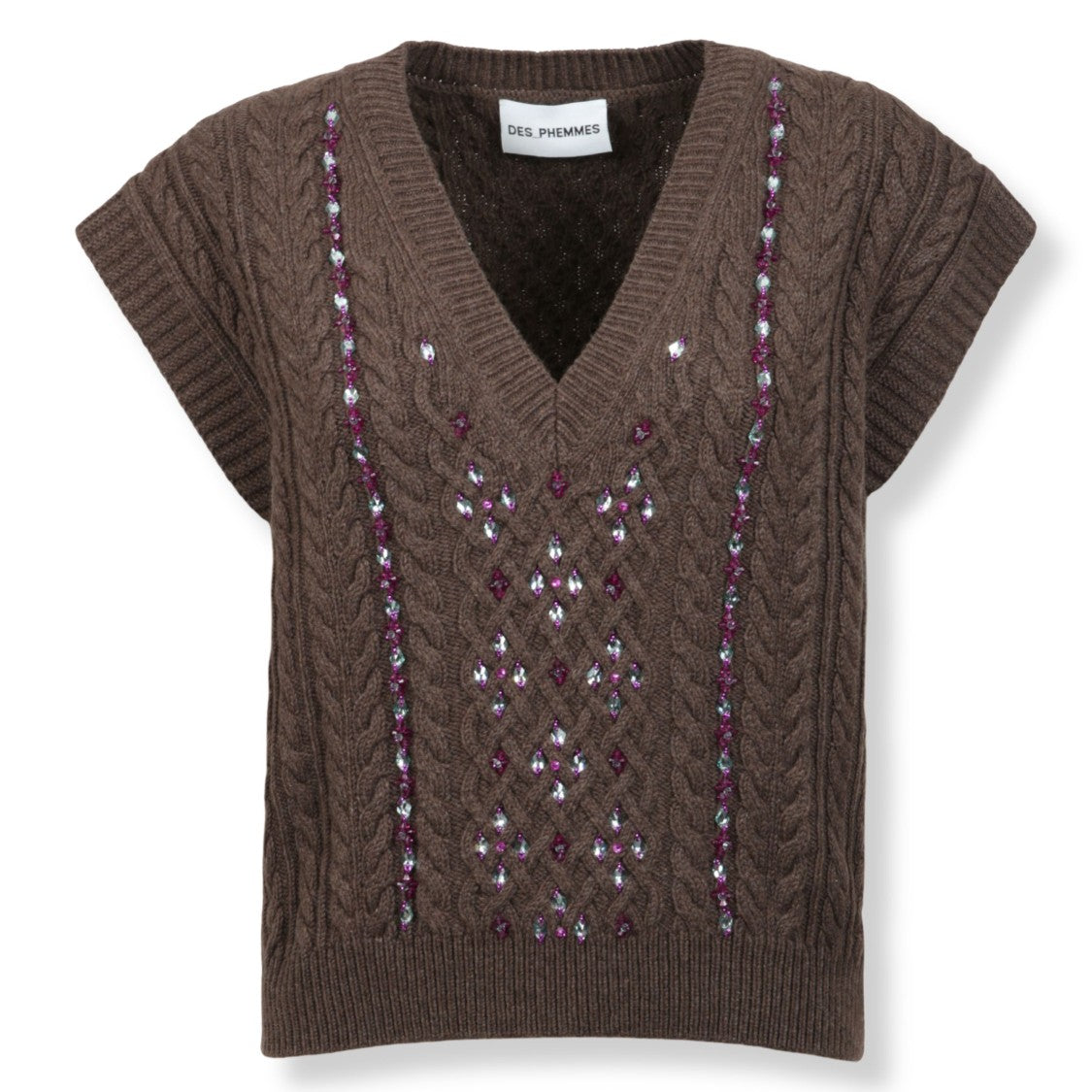 Des Phemmes Cable Knit Vest With Textured Pattern