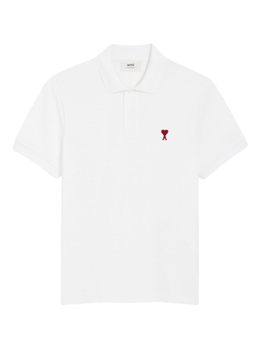 Ami Paris Chalk White Organic Cotton Piqué Polo