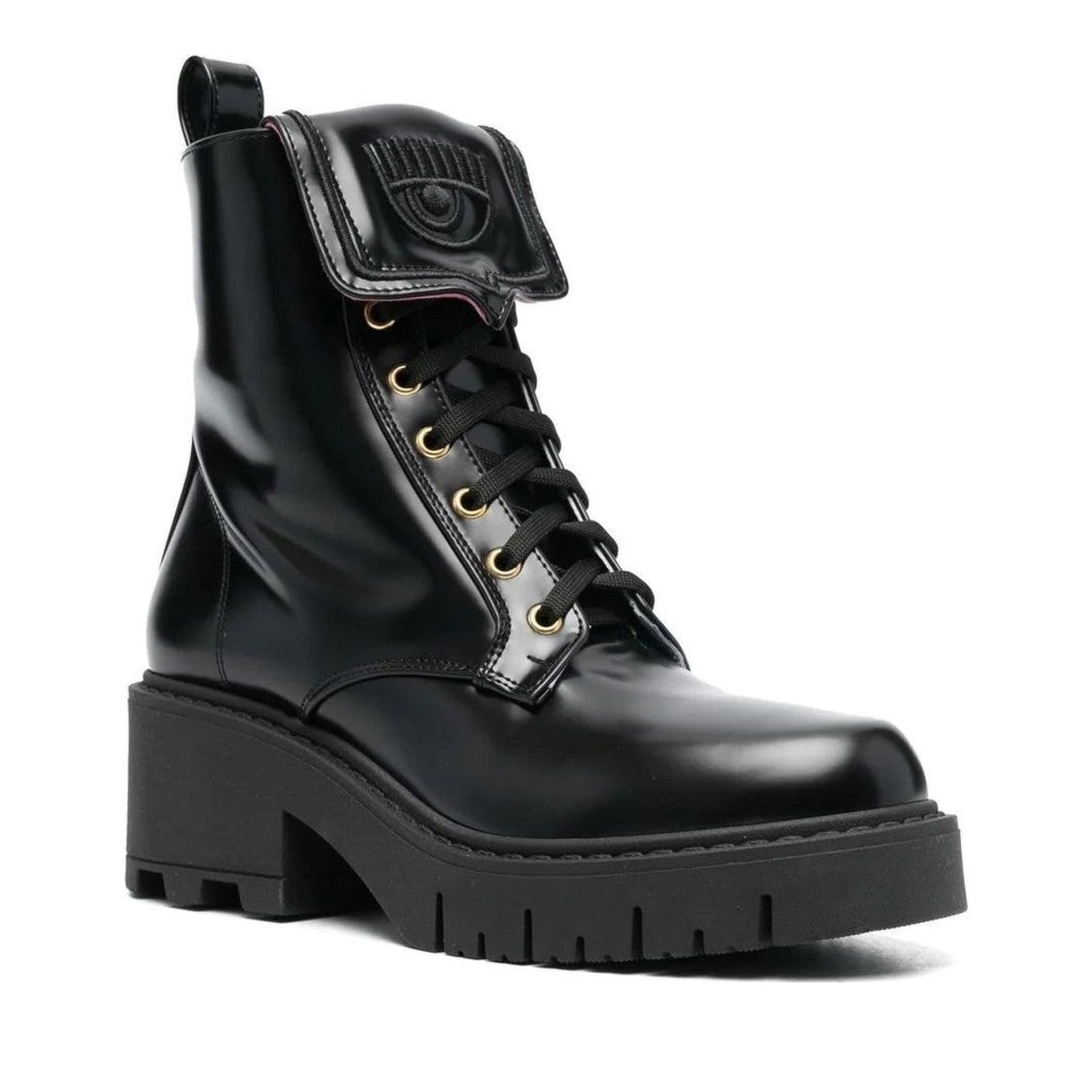 Chiara Ferragni Black Eyelike Eye Motif Block Heel Ankle Boots