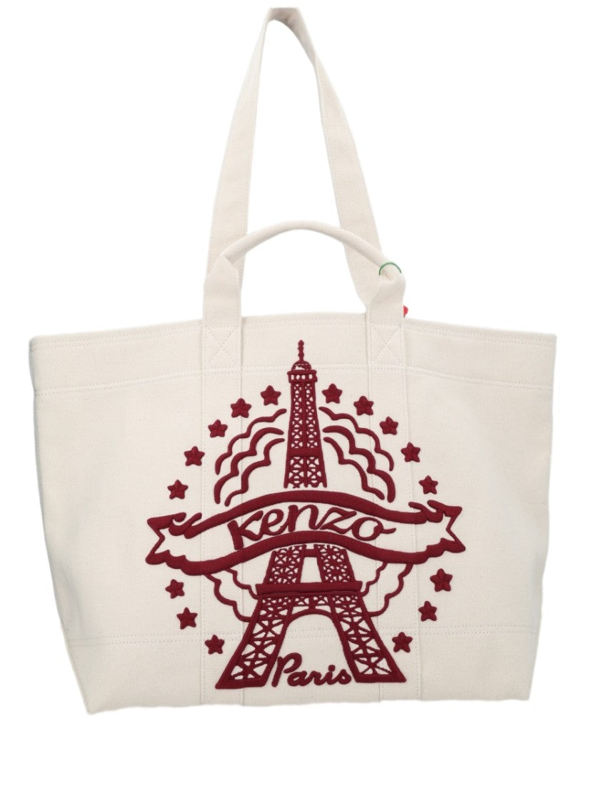 Kenzo Large Cotton Tote Bag With Eiffel Tower Embroidery