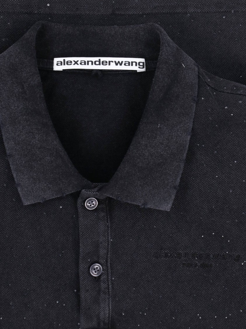 Alexander Wang Black Strass Cotton Polo Shirt