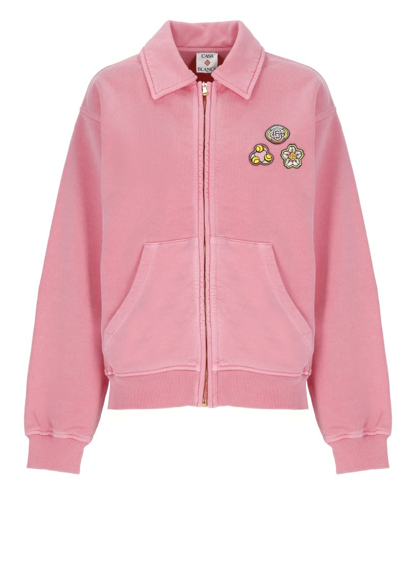 Casablanca Soft Cotton Sweatshirt With Contrasting Patches And Zip Closure