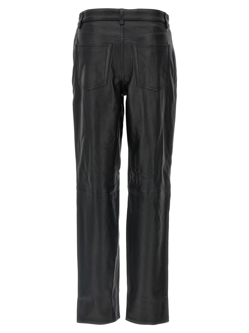 Totême Smooth Black Leather Pants With Classic Five-Pocket Design