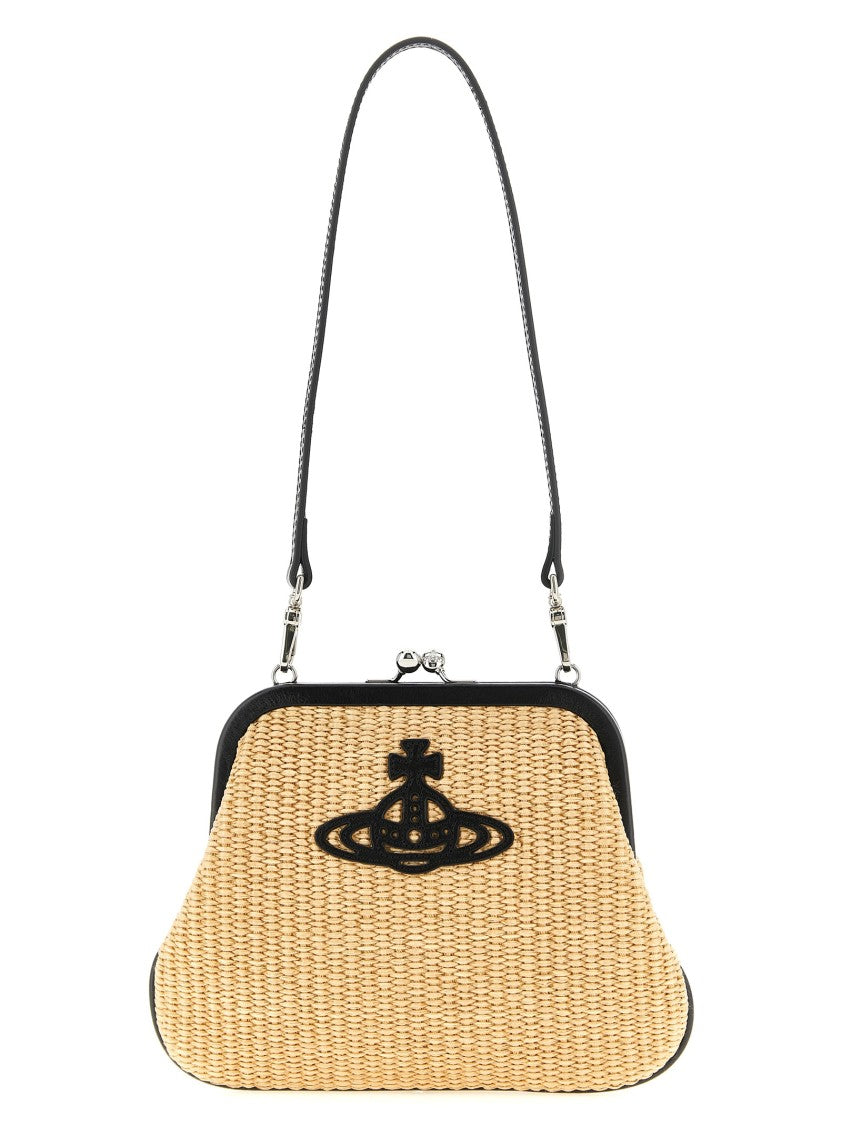 Vivienne Westwood Braided Raffia Clutch With Leather Details And Logo Patch