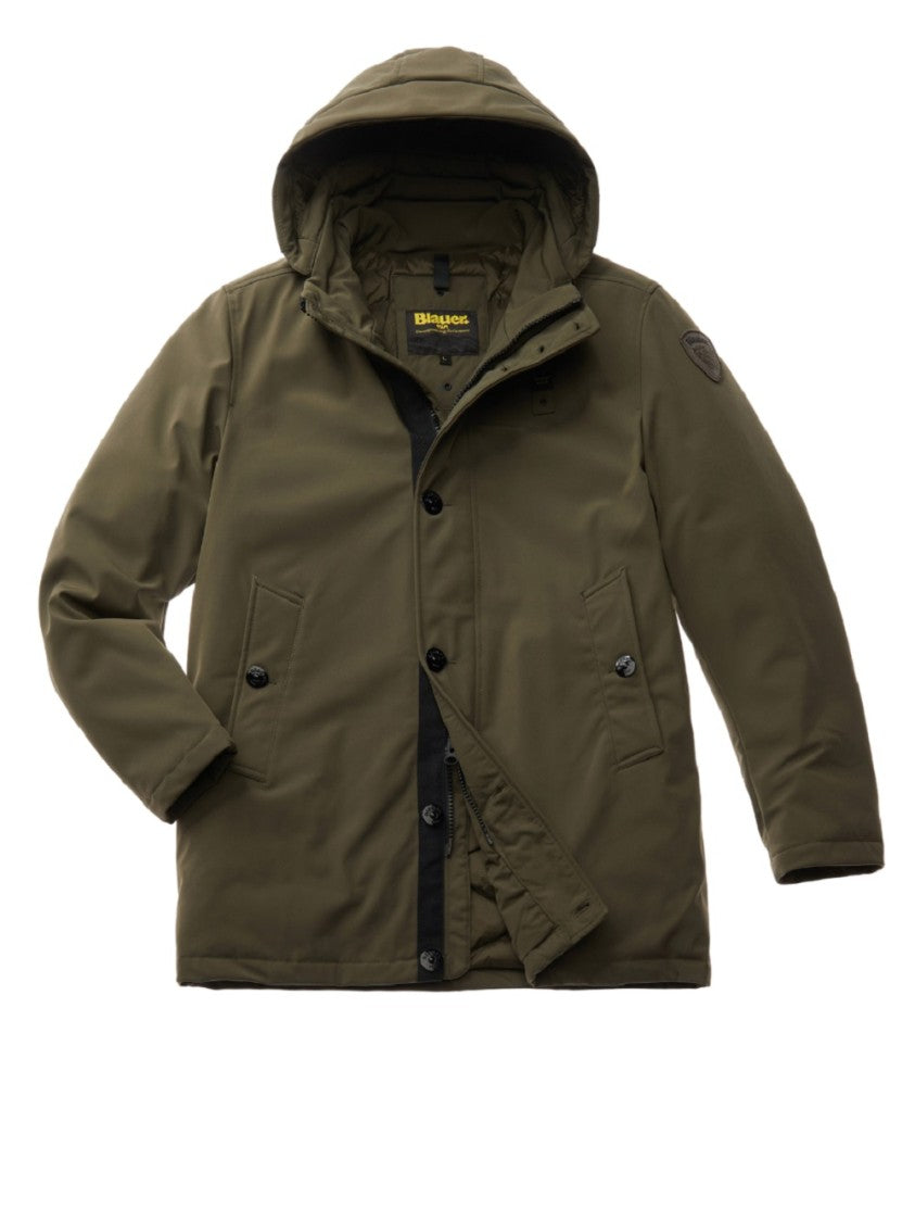 Blauer Olive Green Quilted Jacket Hood Button