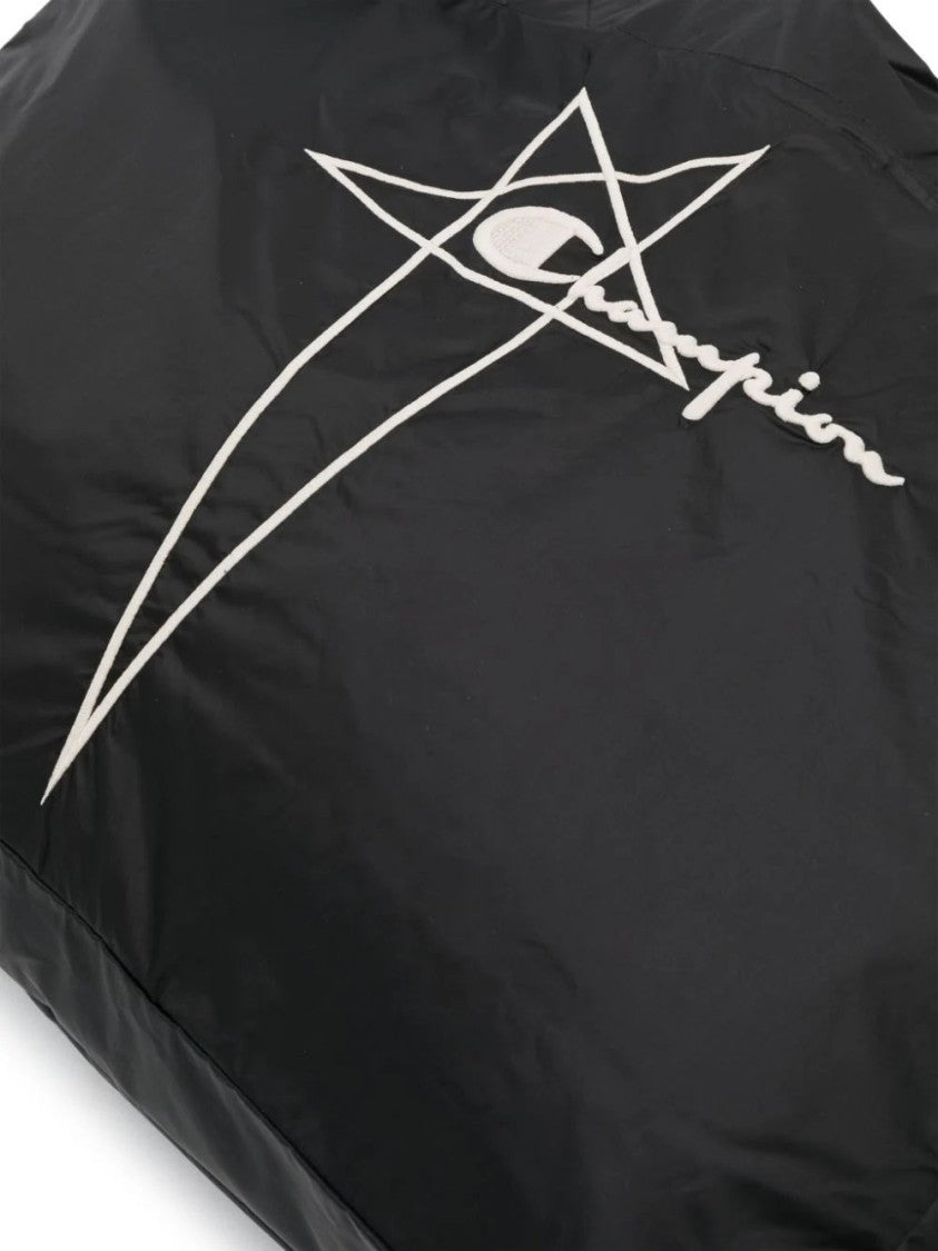 Rick Owens X Champion Black Nylon Tote Bag With Iconic Logo
