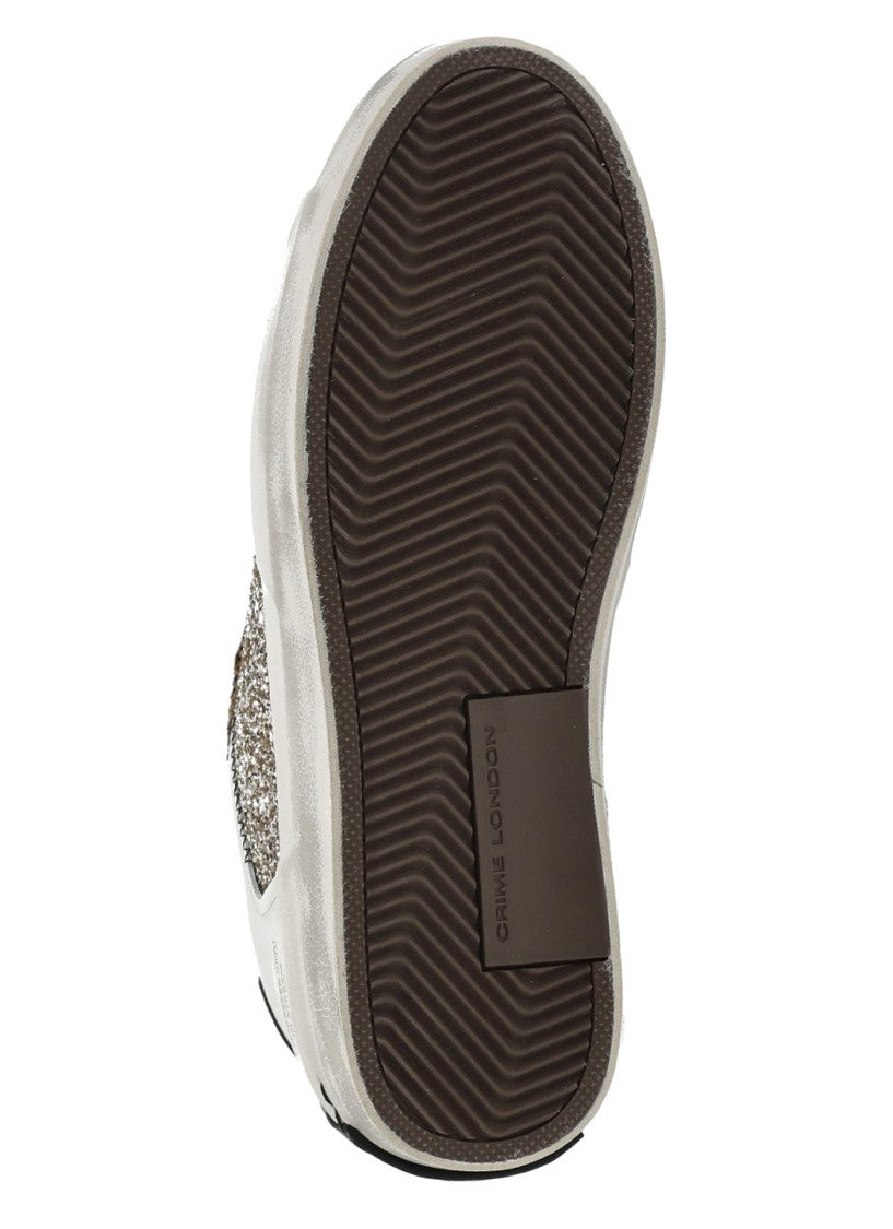 Crime London White Glitter Animal Print Leather Sneakers