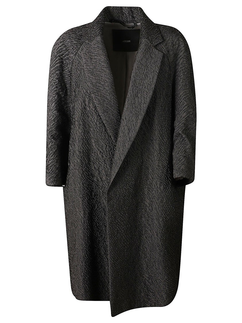 Max Mara Oversized Textured Black Coat With Embossed Pattern