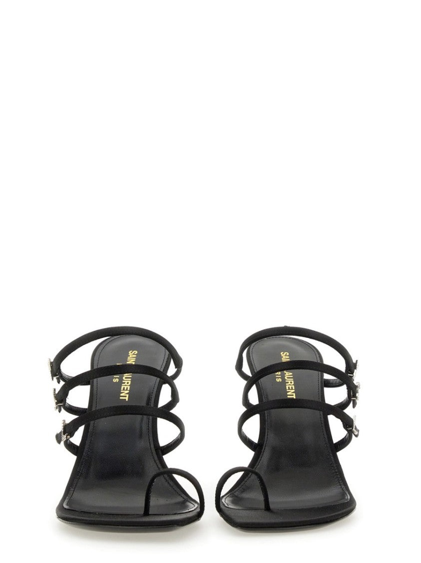 Saint Laurent High Stiletto Sandal With Metallic Letter Accents