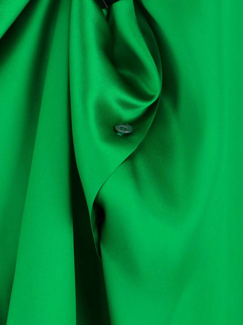 Dries Van Noten Green Classic Collar Silk Shirt Dress