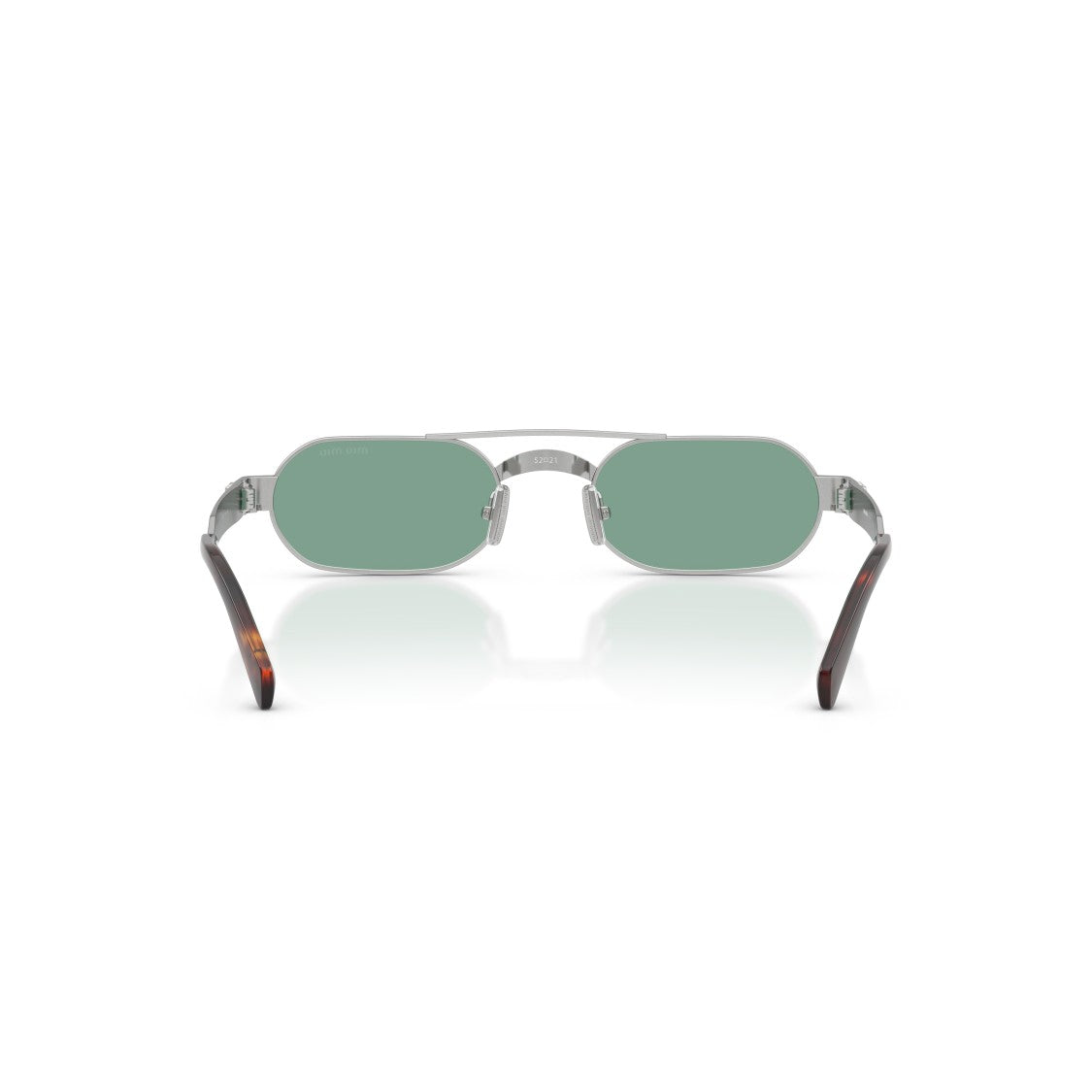 Miu Miu Rectangular Green Lens Sunglasses With Silver Metal Frame