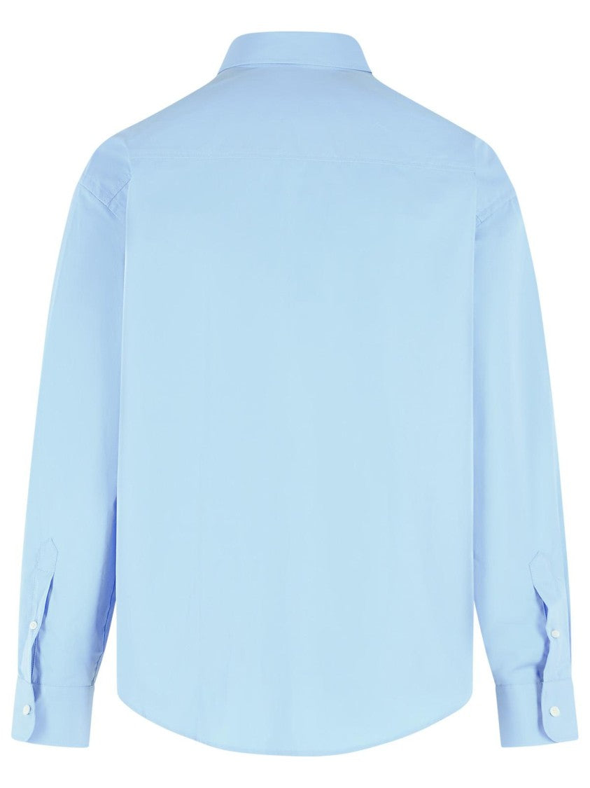 Ami Paris Boxy Light Blue Cotton Shirt With Embroidered Detail