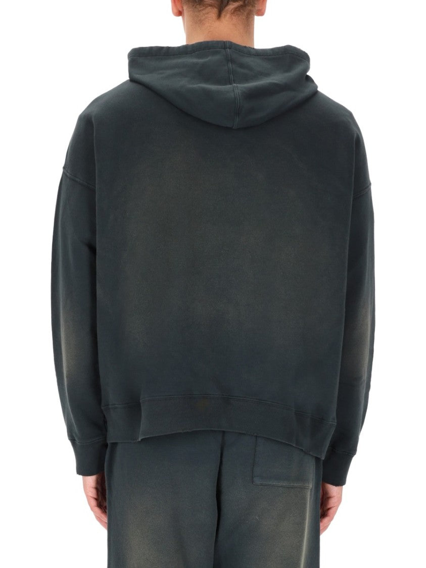 Golden Goose Washed Black Cotton Pouch Hoodie