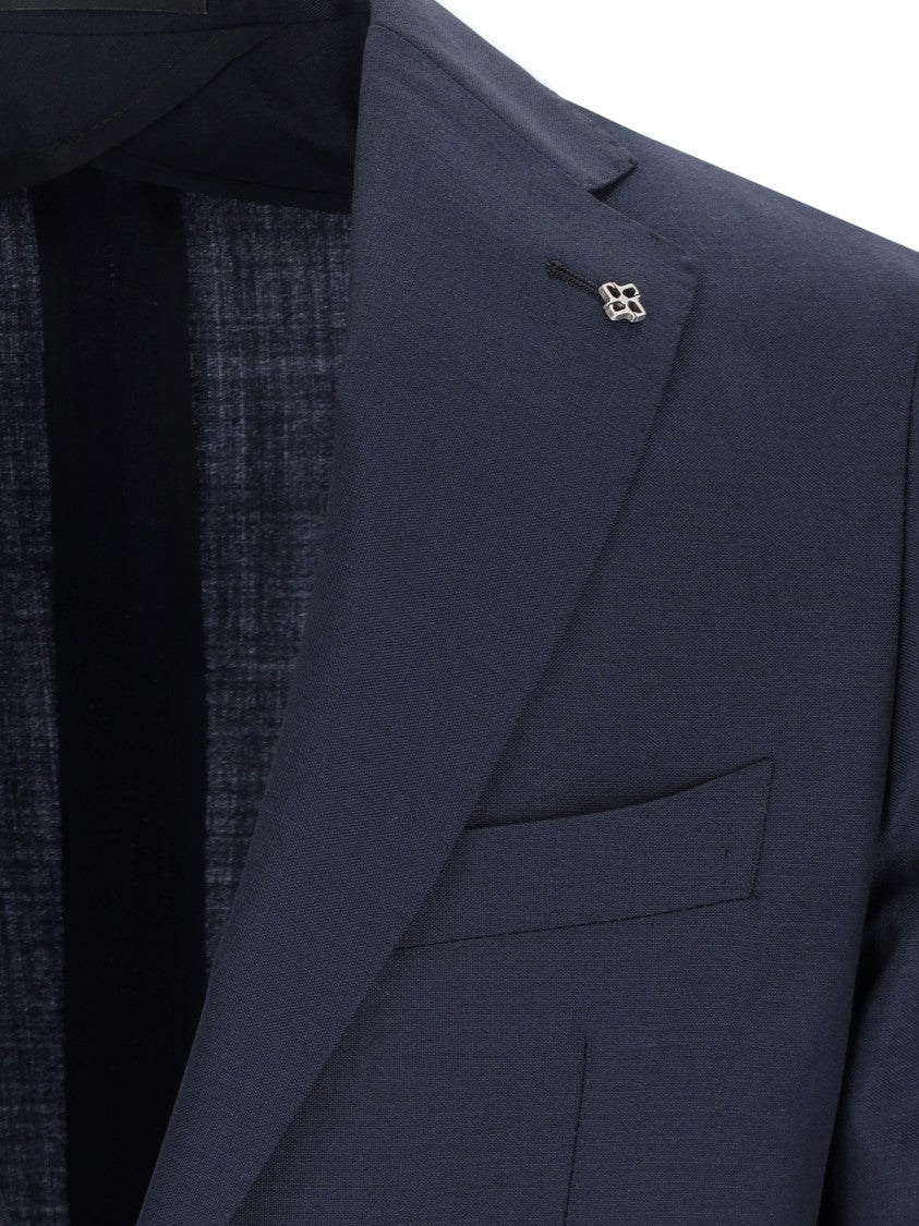 Tagliatore Blue Single Breasted Wool Blend Straight Suit