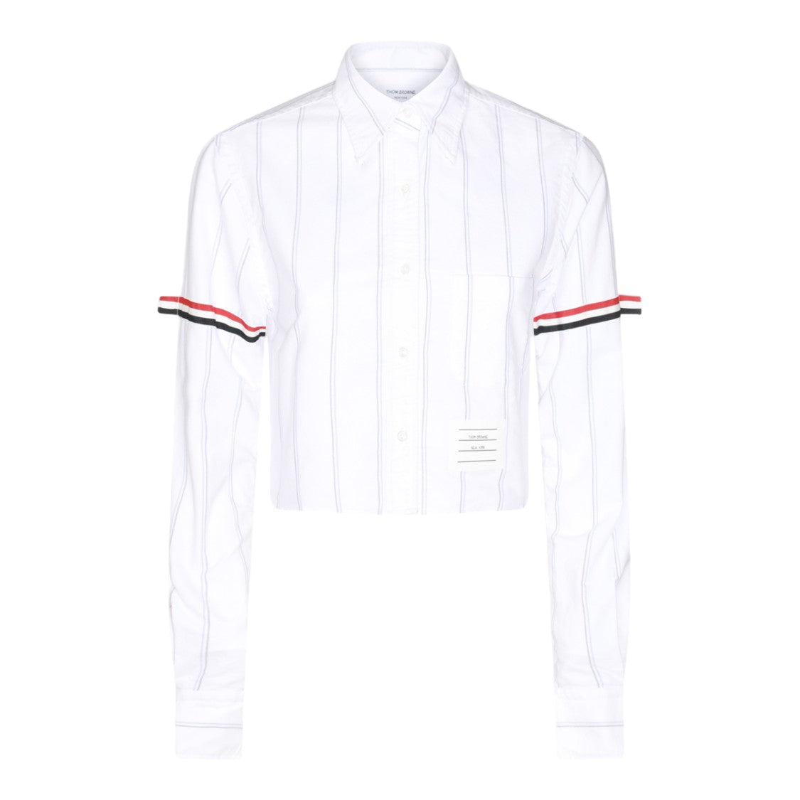 Thom Browne Cropped White Shirt With Vertical Pinstripes