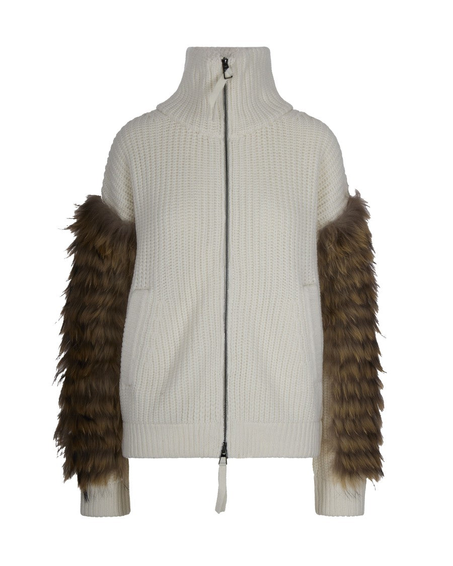 P.A.R.O.S.H. Cream Fur-Sleeve Detail Jacket