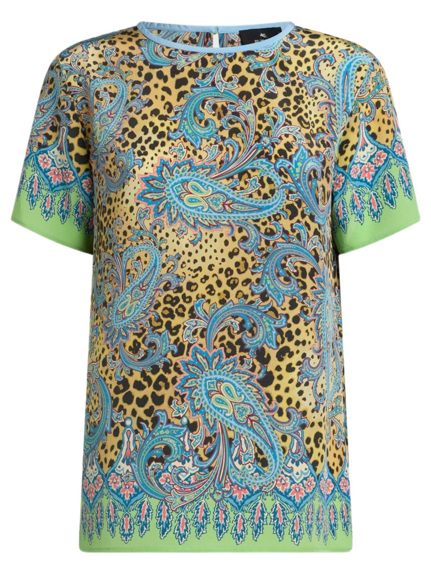 Etro Yellow/Multicolor Paisley Animalier Silk Top