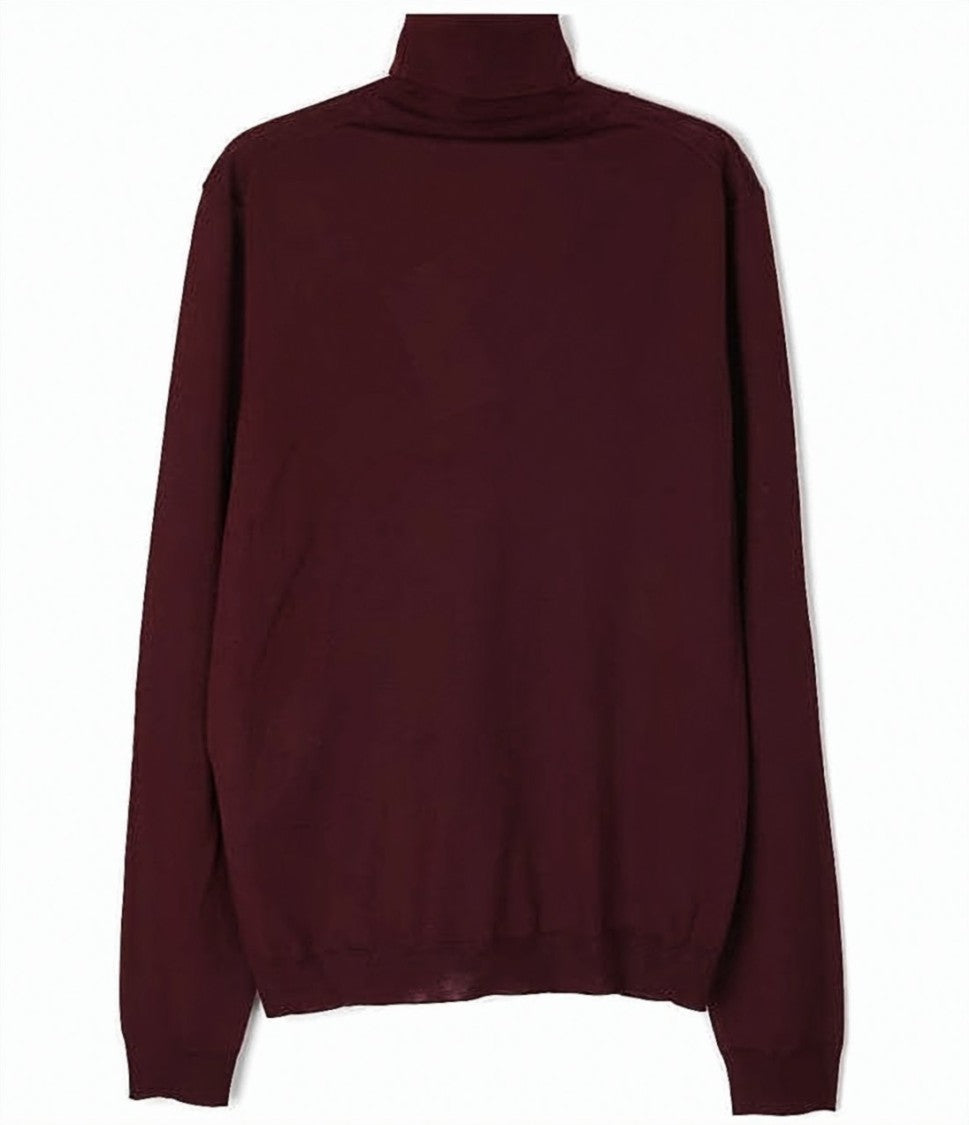 Gucci Burgundy Turtleneck Sweater With Ribbed Cuffs And Logo Detail