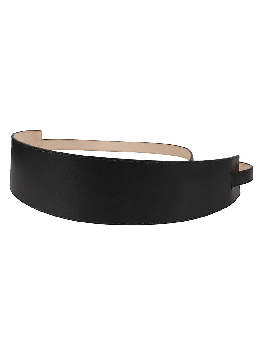 Max Mara Wide Belt With Smooth Black Exterior And Natural Beige Interior