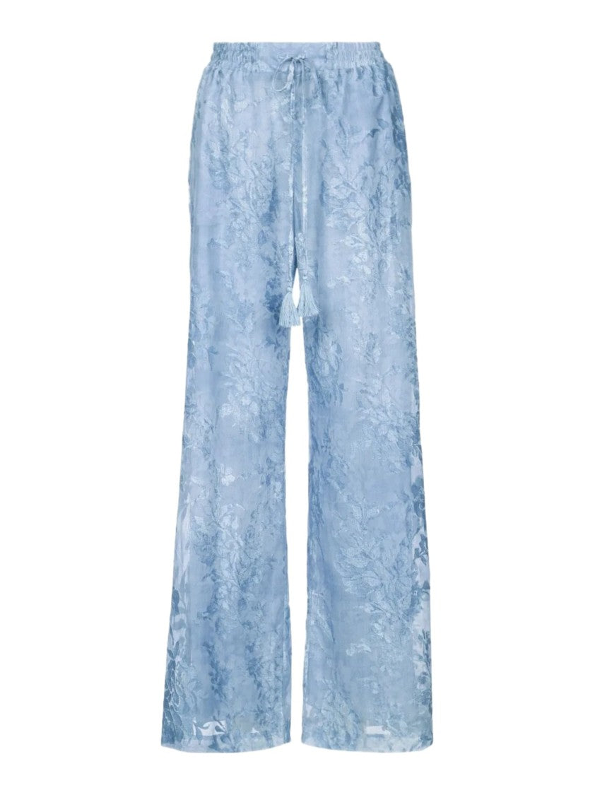 Ermanno Firenze Floral-Patterned Sheer Trousers With Wide Leg Silhouette