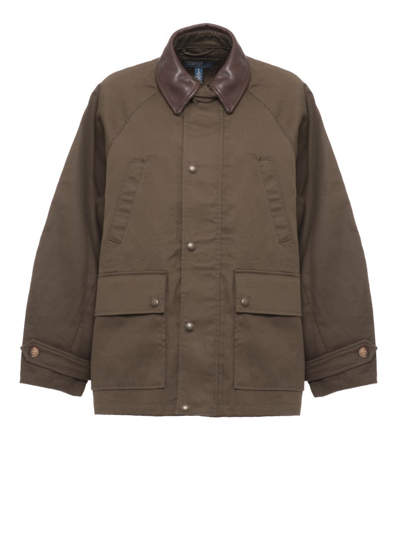 Polo Ralph Lauren Green Leather-Collared Snap Zip Jacket