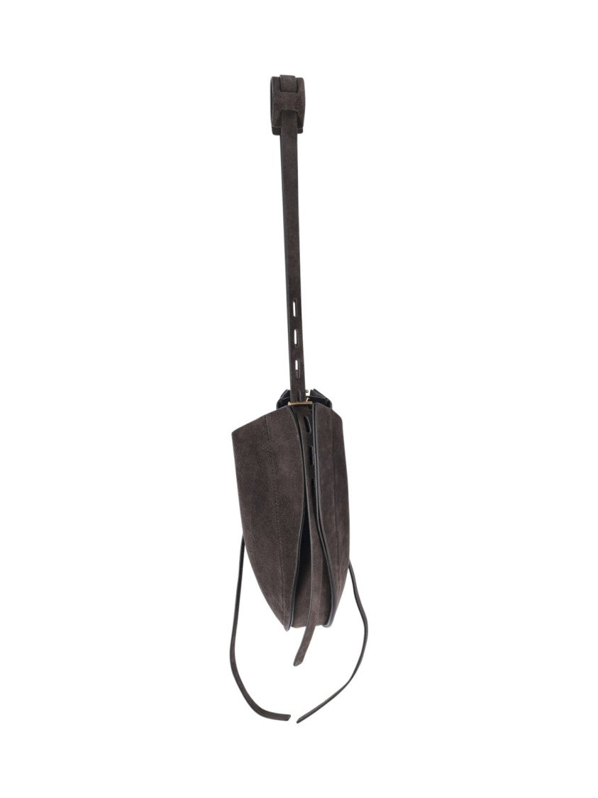 Minobossi Brown Lizzie Calfskin Suede Top-Handle Shoulder Bag